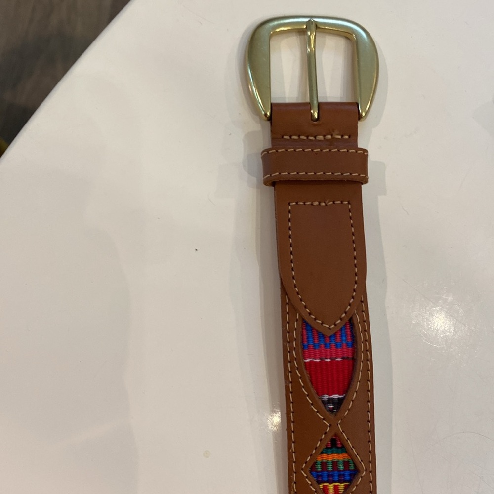 Ladies Leather Belt w/Embroidery Design. Size XL. 38” Long. - Picture 2 of 8